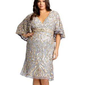 MAC DUGGAL 5191 EMBELLISHED CAPE SLEEVE PLATINUM/GOLD DRESS sz 24W